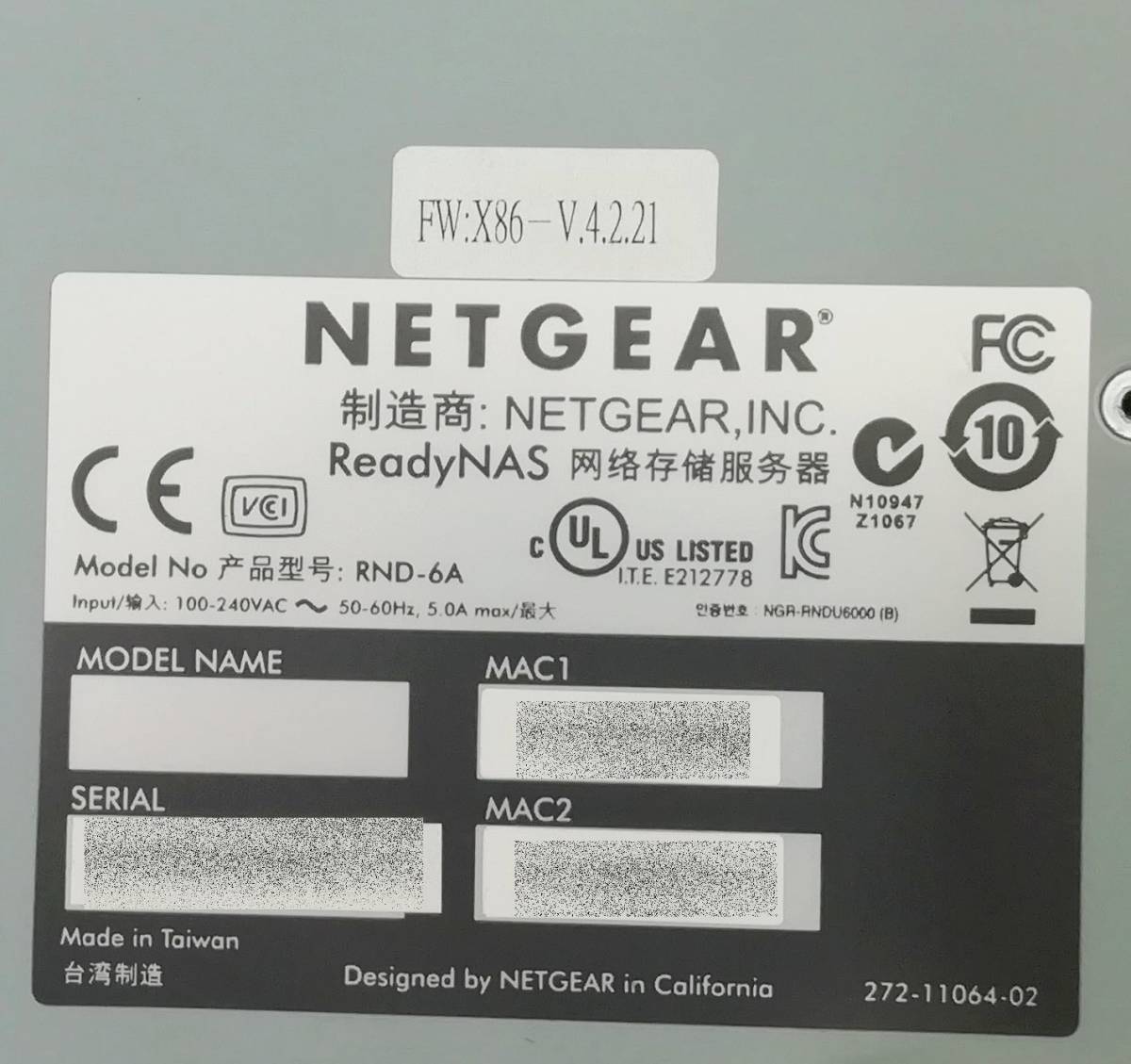 【通電確認OK】NETGEAR ReadyNAS RND-6A 6ベイ HDD無 鍵無 NAS デスクトップ型ネットワークストレージ 即日発送 一週間保証【H24012510】_画像10