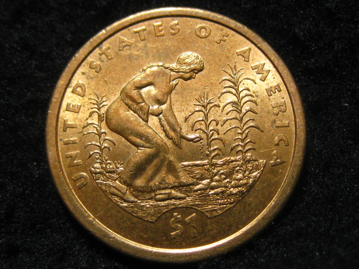 アメリカ合衆国　2009年　ネイティブ アメリカン 1ドル　コイン 農業 　サカガウィア　記念硬貨　ゴールド　＄1 米国　アメリカ合衆国_画像1
