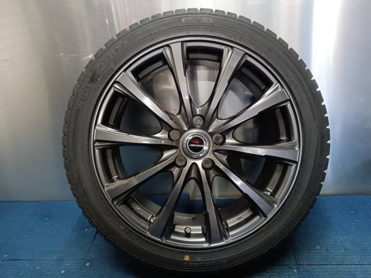 ★8分山★19年製★ ダンロップ WM02 225/45R18　AIRNOVA 18×7.5J +48 5H-114.3 4本セット スタッドレス アルファード・アクセラ等　A1442_画像5