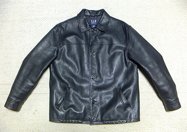 GAP(ギャップ).レザー カーコート L(黒/カークラブ ジャケット/上質.厚手.牛革/中綿入り/50s/バイカー/アメカジ/肩54幅64丈73/freedom/90s)_画像3