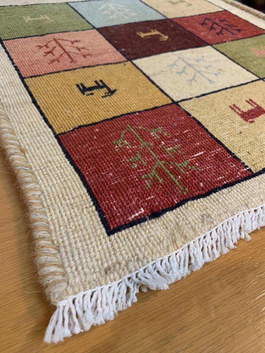 定価33 000円 ギャベ ギャッベ 手織り ウール100% 約43×44 定価33 000円 ギャベ ギャッベ 手織り ウール100% 約43×44
