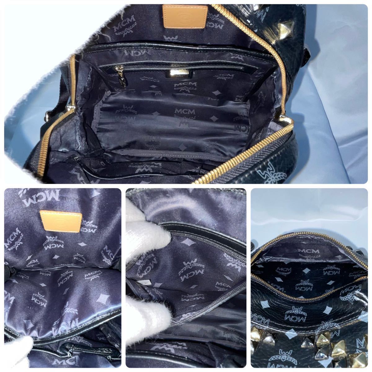美品】 正規品 MCM エムシーエム リュック スタッズ 黒 ブラック 美品】 正規品 MCM エムシーエム リュック スタッズ 黒 ブラック