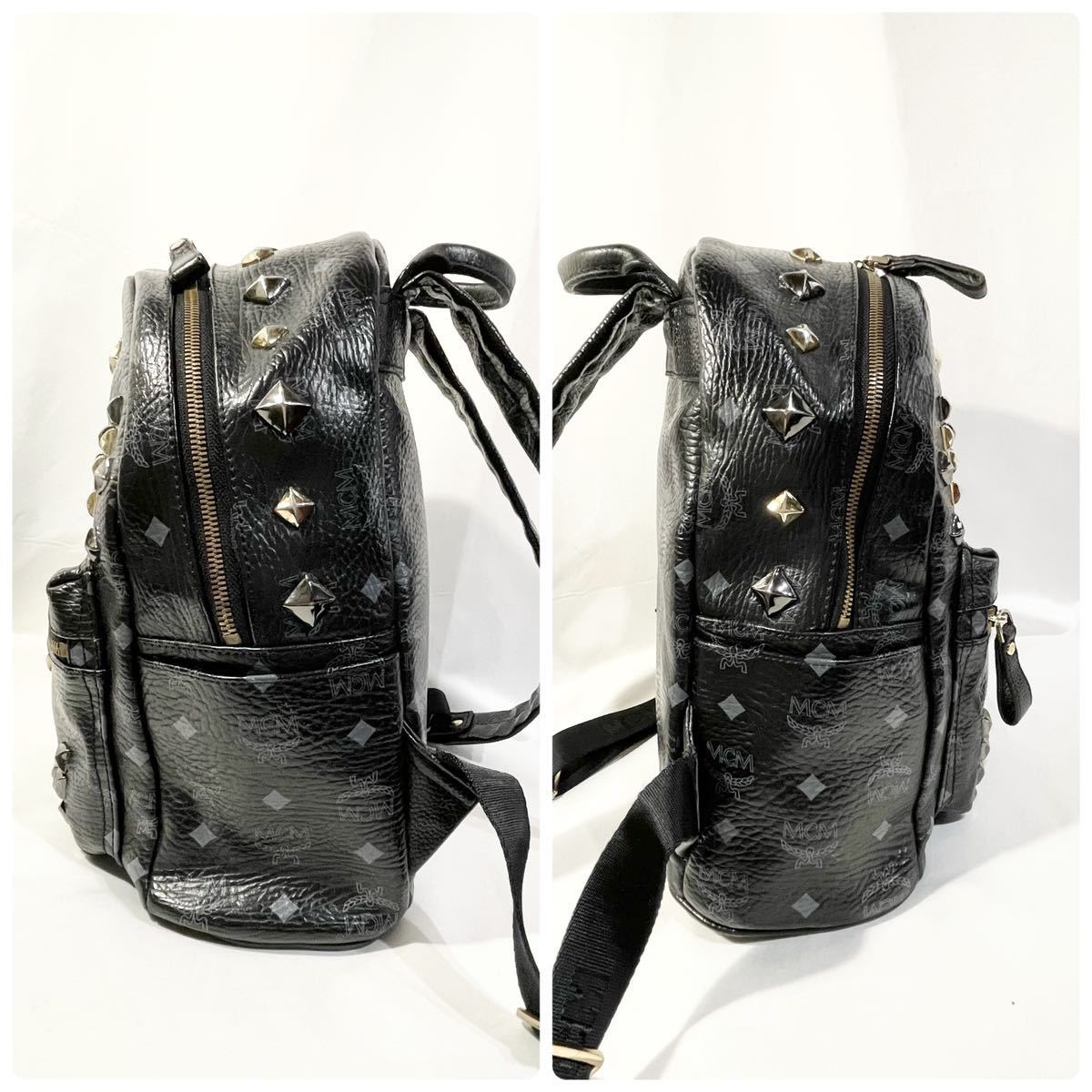美品】 正規品 MCM エムシーエム リュック スタッズ 黒 ブラック 美品】 正規品 MCM エムシーエム リュック スタッズ 黒 ブラック