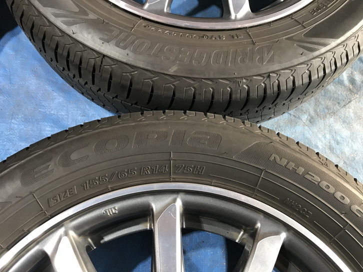 激安即決！タイヤ＋ホイール！ホンダ純正アルミ 14-4.5J 4H/100 ET40 + 155/65R14 中古4本 N-BOX/N-ONE/N-WGN等！HM000842_画像9