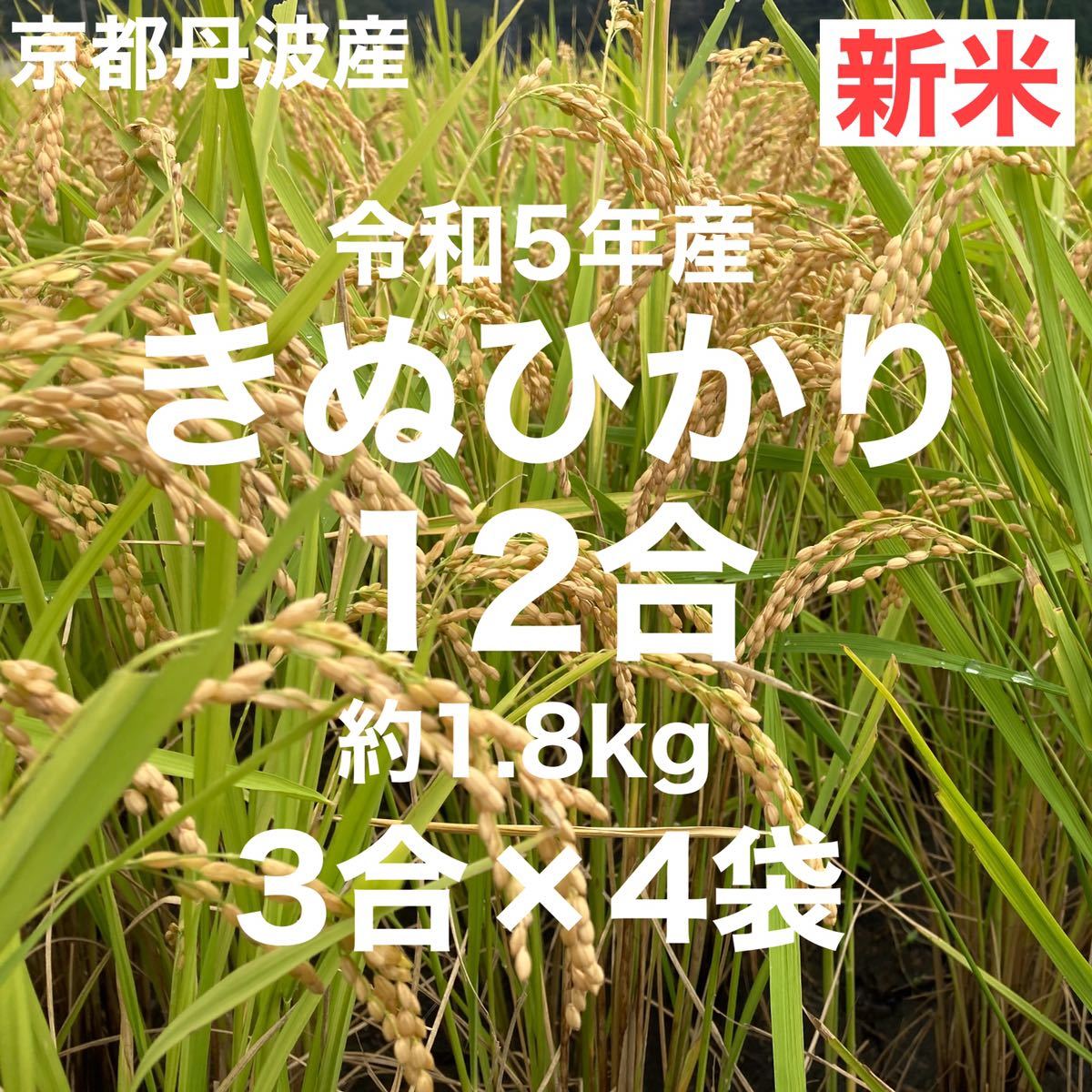新米 12合(3合×4袋) 1.8Kg 京都丹波産キヌヒカリ 令和5年産 農家直送_画像1