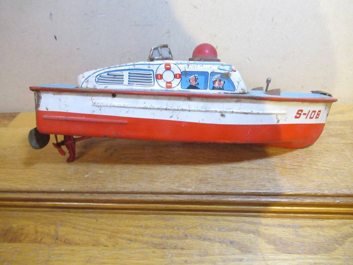  Showa Retro tin plate. toy tin plate made boat Masudaya made TM Mark [harbor patrol]