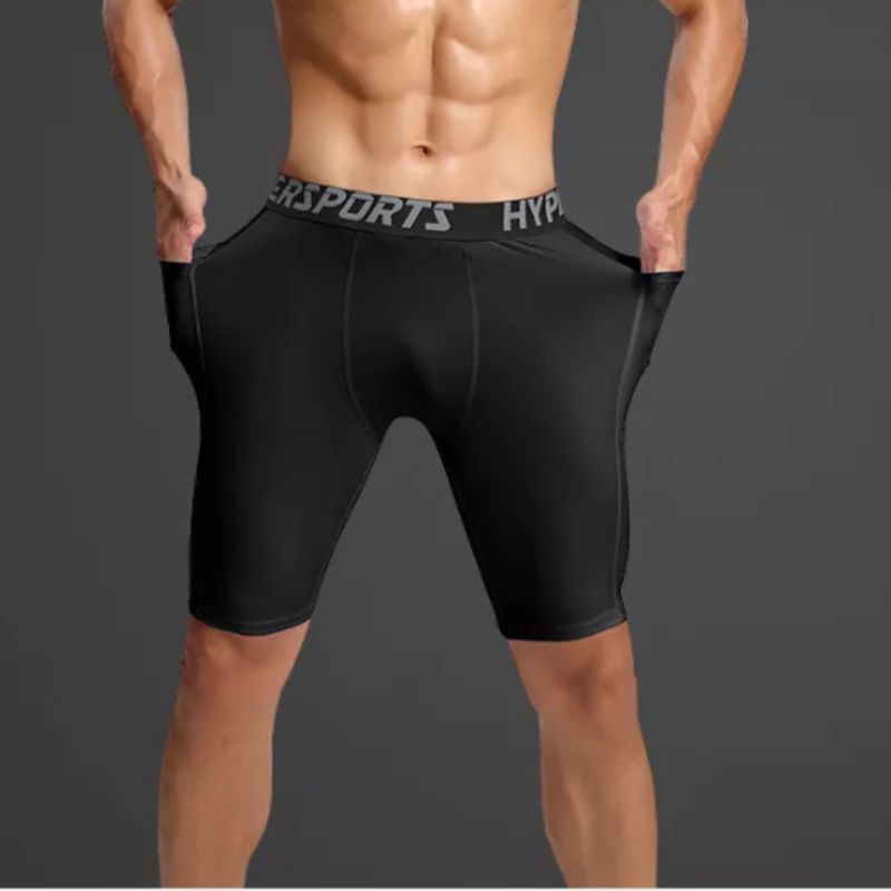 【ブラック L】メンズ コンプレッションショーツ ポケット付き スポーツウェア ジムタイツ ランニングショーツ