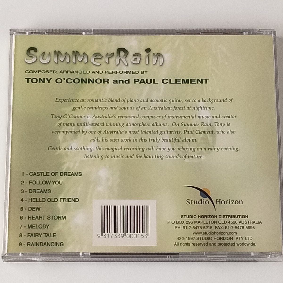 【帯付国内流通盤】トニー・オコナー/サマーレイン(HOR CD21)ネイチャーリラクセーション/TONY O'CONNOR/SUMMER RAIN/PAUL CLEMENTの画像3