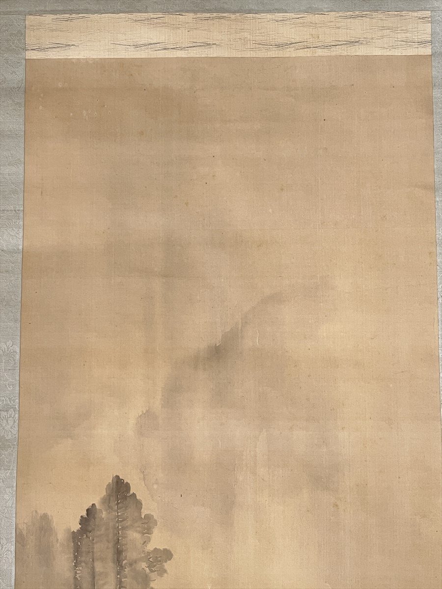 ◆ 明治大正期 日本画家 遠藤速雄 雨中山水 紙本 掛軸 時代物 骨董 ◆_画像3