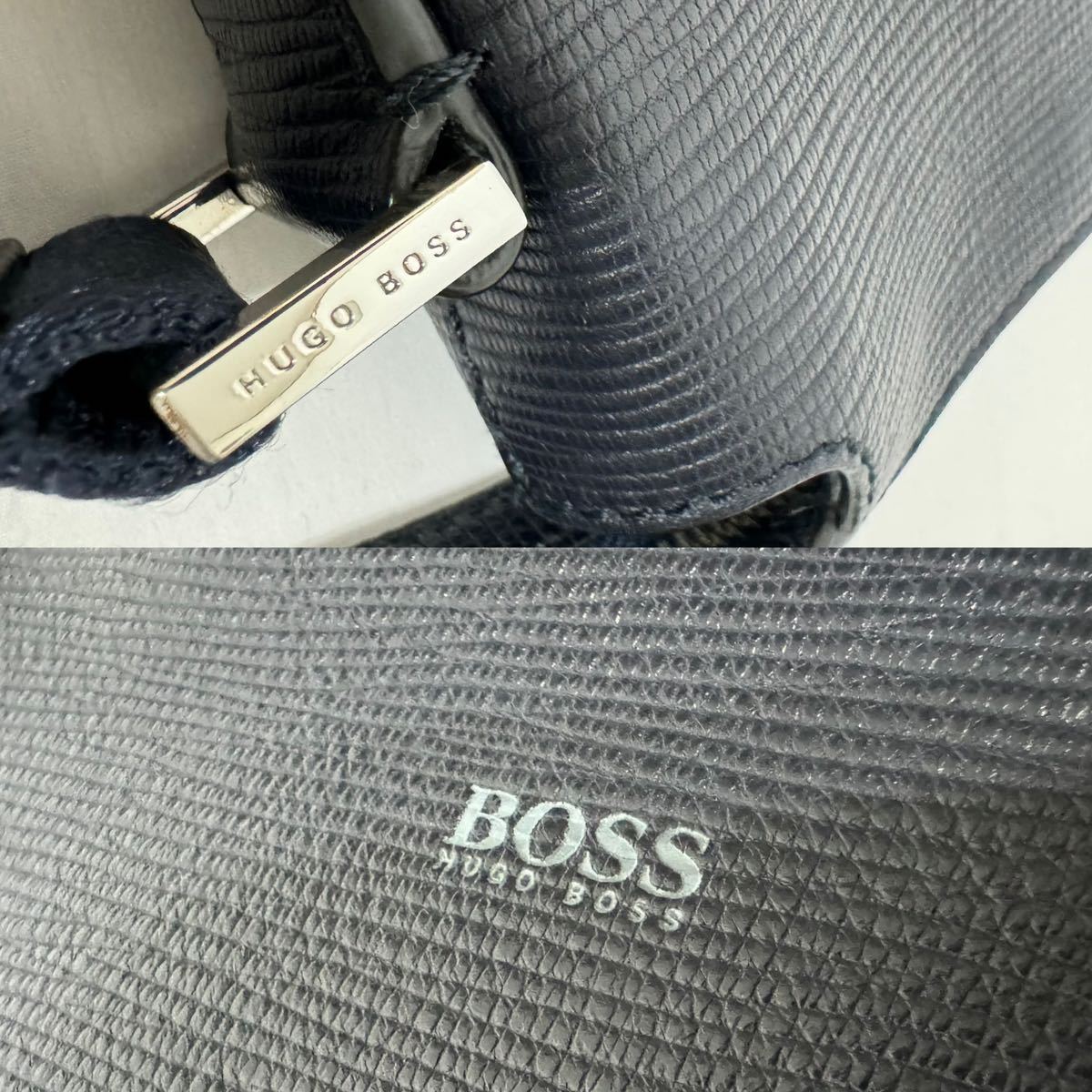 【極美品】 HUGO BOSS ヒューゴボス ショルダーバッグ ビジネス レザー ロゴ 本革 サコッシュ ボディ メッセンジャー メンズ ネイビー_画像8