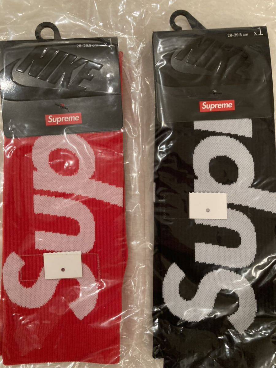 新品未使用 Supreme 21SS NIKE Lightweight Crew Socks Black Red 28cm-29.5cm 2足セット シュプリーム ナイキ ソックス 靴下の画像1