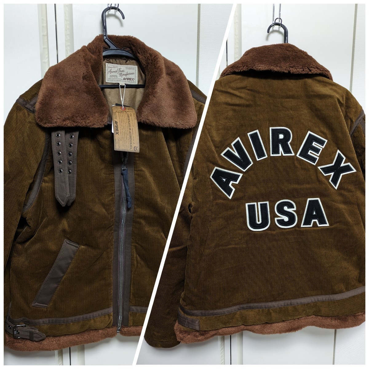 AVIREX USA/限定品メンズ2XL.XXL.3L/CORDUROY B-3 JACKET /コーデュロイ/783-3252074/ブラウン茶色/ロゴ、ボア/フライトジャケット_画像2