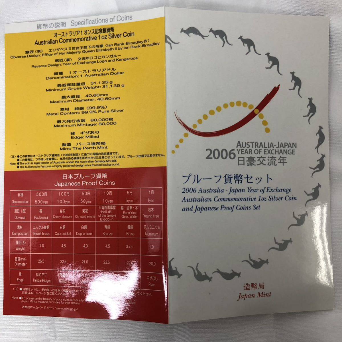 2006年 日豪交流年 プルーフ貨幣セット ★オーストラリア１オンス記念銀貨幣入り★の画像9