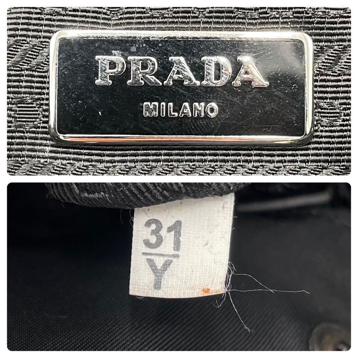 プラダ【美品】PRADA リュック 三角ロゴ プレート シルバー金具 巾着型 フラップ レザー 本革 ナイロン ブラック 黒色 メンズ レディース_画像6