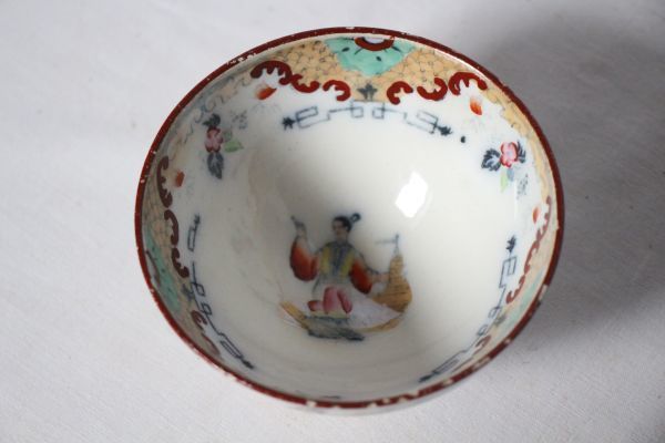 ベルギー アンティーク 古い陶器のカフェオレボウル Chinoiserie シノワズリの絵柄_画像4