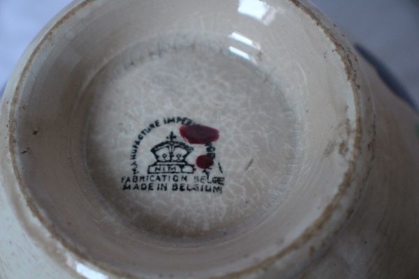 ベルギー アンティーク NIMY 古い陶器のカフェオレボウル 花模様 美品_画像8