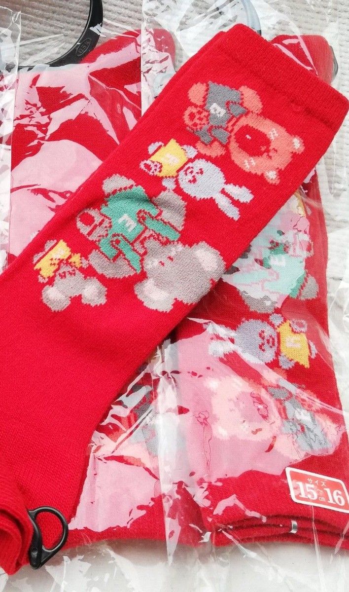 昭和レトロ　動物柄　女児靴下　3足セット　15-16 日本製　赤色ソックス