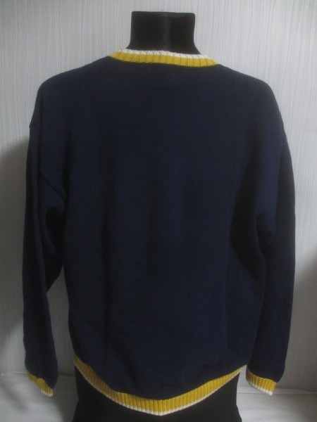 ■457■男セーター■美品EVAN-PICONE Men'sセーター/USED/Ｌ～/紺/前編み込み/刺しゅう_画像2