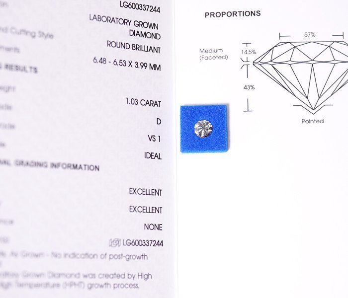 A-2☆ルース ラボグロウダイヤモンド 1.03ct（D/VS-1/IDEAL）IGI鑑定書付き_画像2