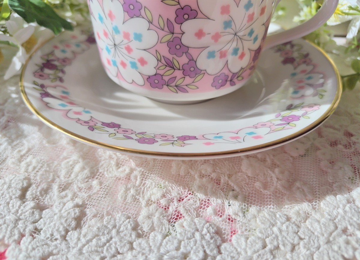 未使用☆Noritake Ivory China 桜柄 カップ&ソーサー 1客セット ノリタケ ビンテージ レトロ ポップ モダン ファンシー ナルミ_画像5