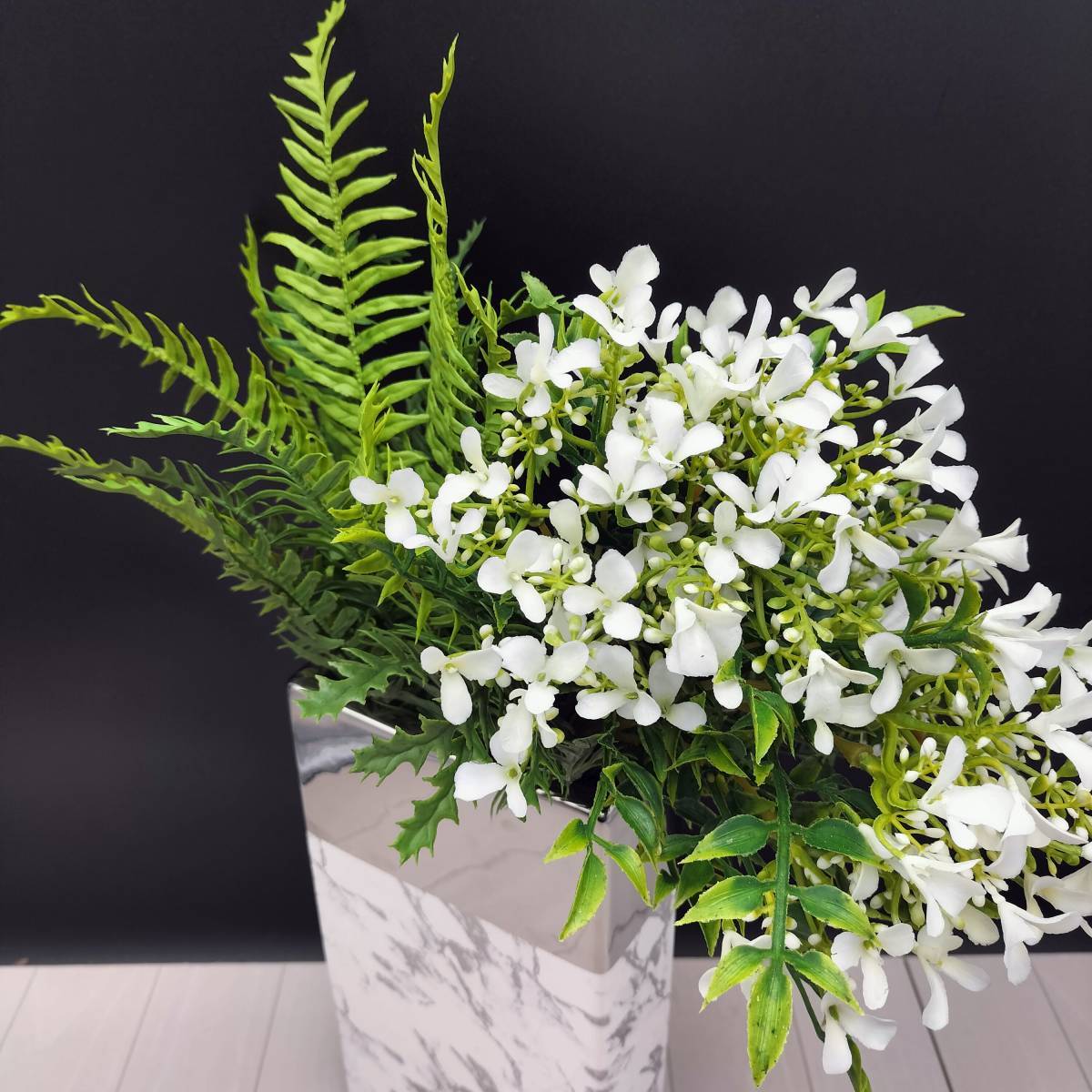 (G-2401FB1)* fake flower & flower base *W14.5cm×D6.5cm×H29.5cm* white × silver * ceramics made *