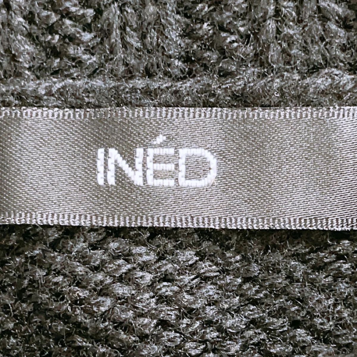 【INED】イネド ニット セーター タートルネック サイズS 9 7分丈 ボリューム袖 ブラック 秋冬 