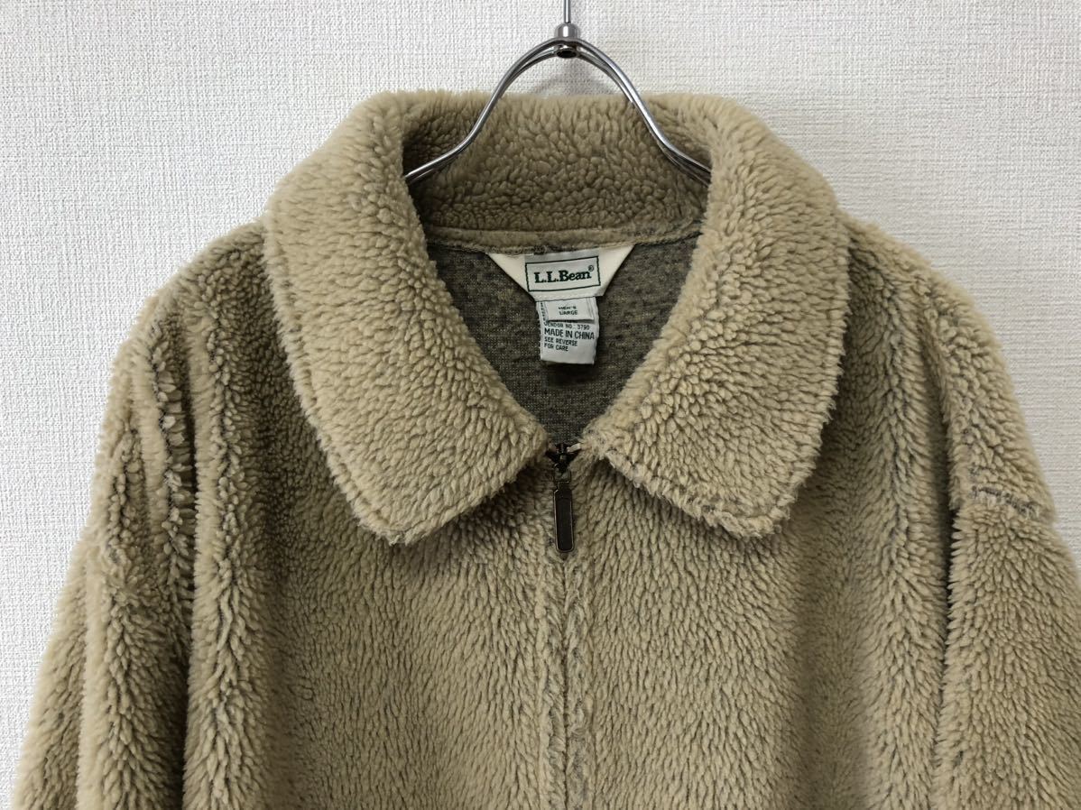 90's L.L.BEAN VINTAGE エルエルビーン ビンテージ ボア パイル フリース フルジップ ジャケット コーチ ダウン 茶タグ 70s 80s USA製_画像4