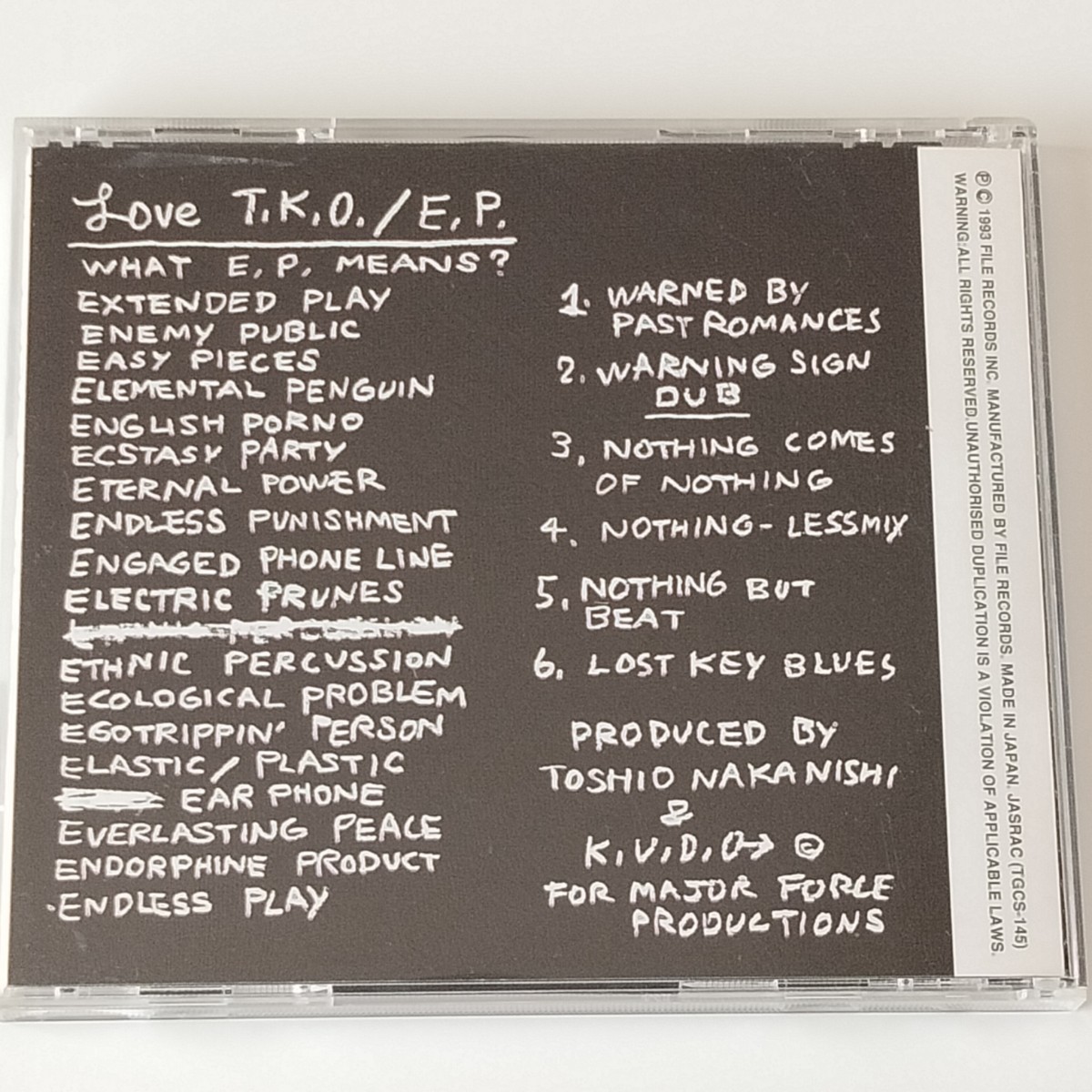 【帯付美盤】LOVE T.K.O./EP(20MF042D)LOVE TKO/MAJOR FORCE/中西俊夫/工藤昌之/1993年/TOSHIO NAKANISHI/K.U.D.O_画像3