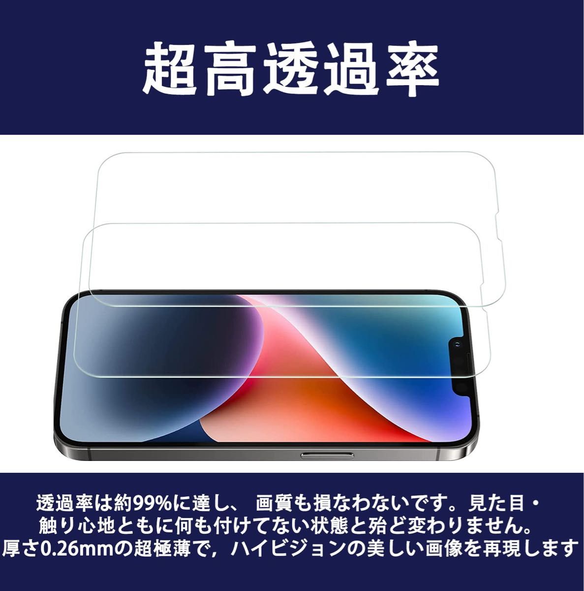 iPhone 14 Pro 強化ガラスフィルム 超透明 表面硬度9H