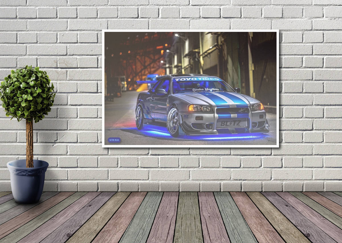 新品 スカイライン GTR R34 タペストリー ポスター /119/ 映画ポスター 壁 ガレージ装飾 フラッグ バナー 看板 旗 テーブルクロス_画像1