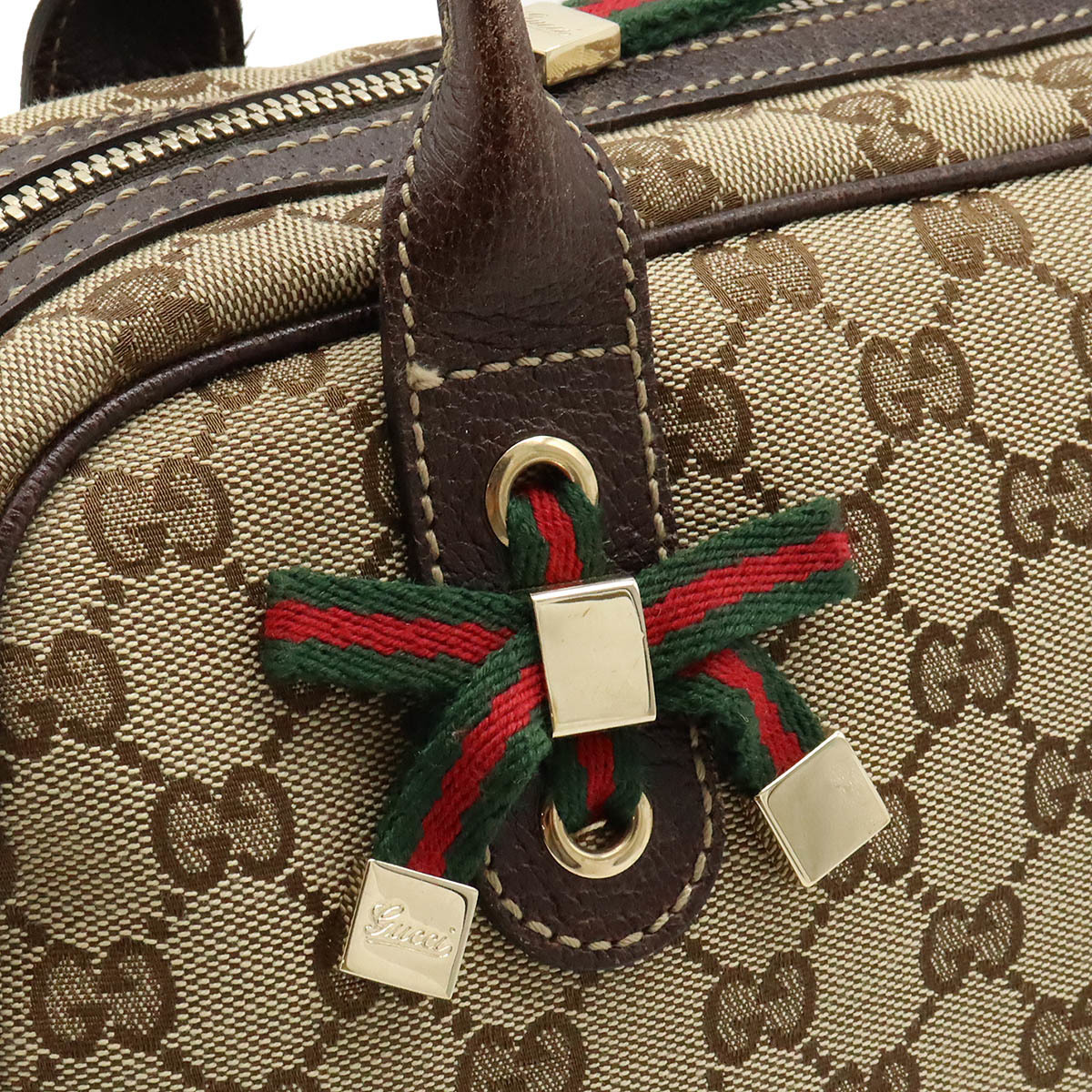 GUCCI グッチ プリンシー GGキャンバス シェリーライン リボン ショルダーバッグ ミニボストン 肩掛け カーキベージュ_画像8