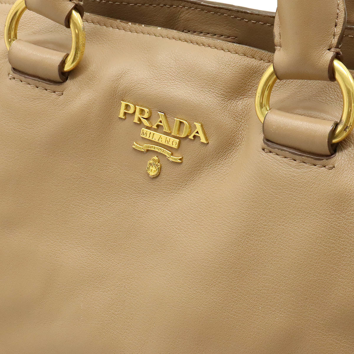 PRADA プラダ トートバッグ ラージトート 2WAY ショルダーバッグ 斜め掛け レザー ベージュ ゴールド金具_画像8