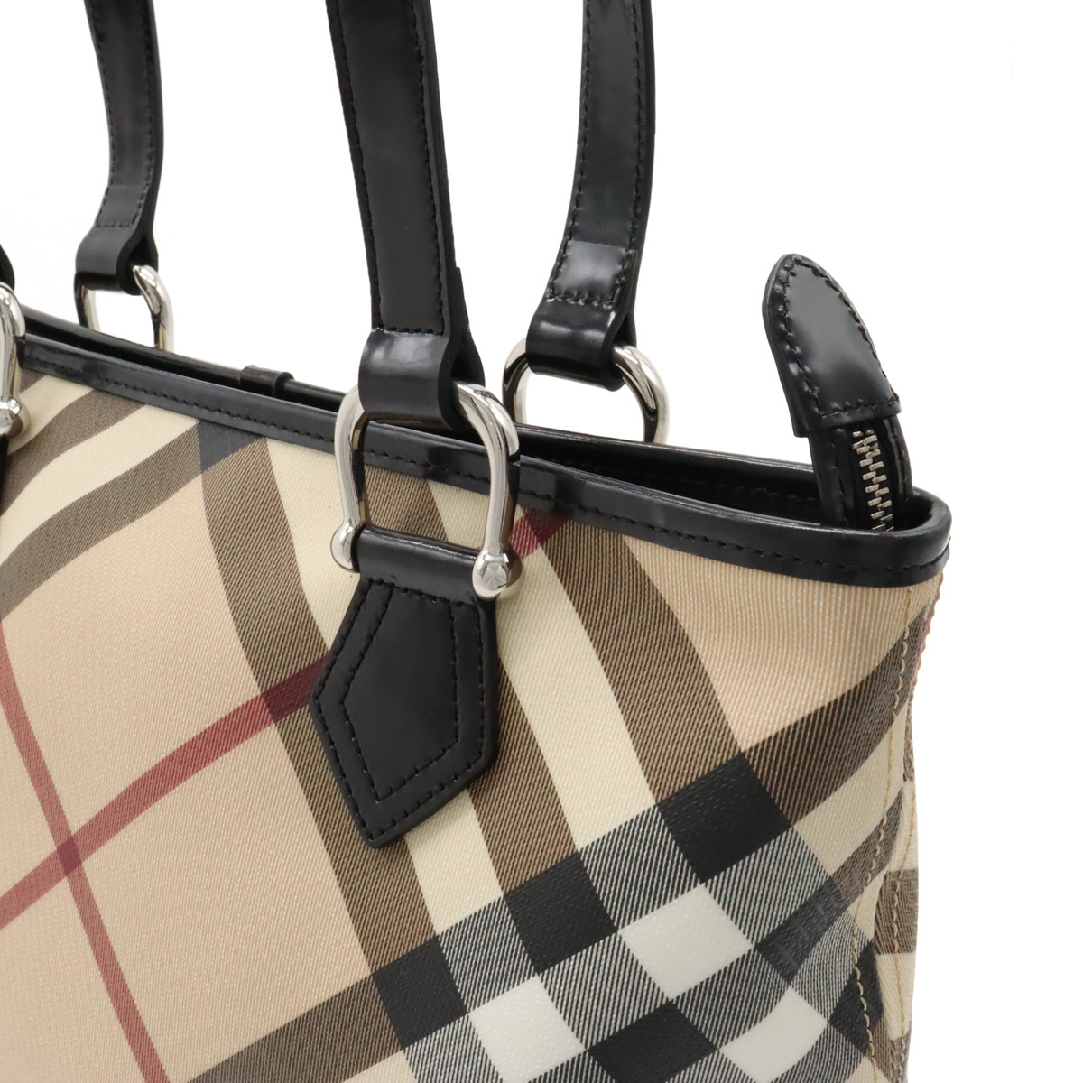 BURBERRY バーバリー チェック柄 トートバッグ ショルダーバッグ セミショルダー 肩掛け PVC パテントレザー_画像8