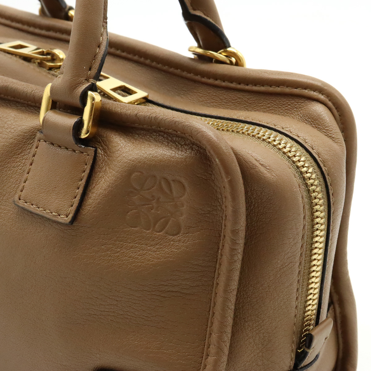 LOEWE Loewe amasona23 дыра грамм ручная сумочка Mini Boston 2WAY сумка на плечо кожа Brown оттенок бежевого 