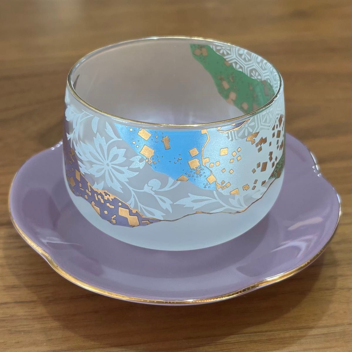 陶彩 茶托付冷茶揃 ちぎり絵 ５客セット