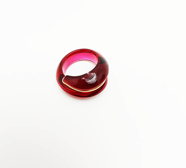 【中古品】バカラ　リング　コキアージュ　クリスタル　指輪　K18　レッド