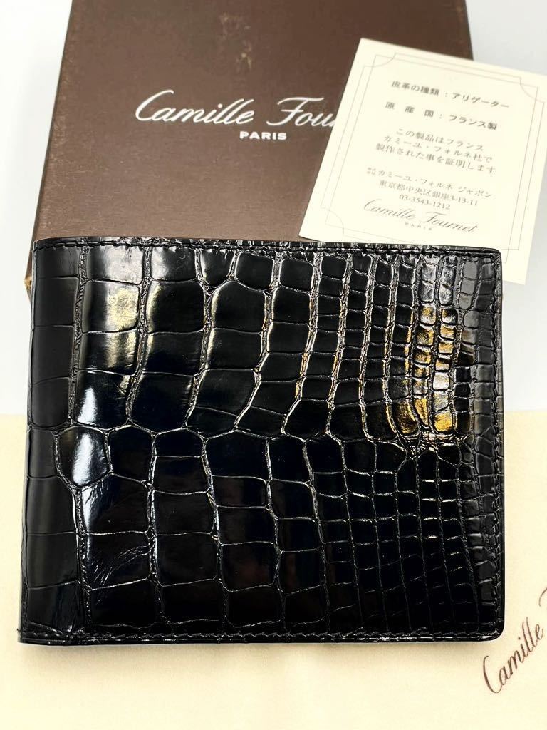 未使用品 カミーユフォルネ 二つ折り財布 アリゲーター ブラック 未使用品 カミーユフォルネ 二つ折り財布 アリゲーター ブラック