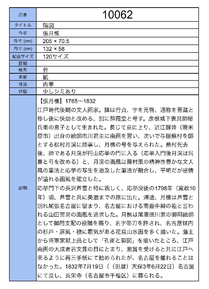 【模写】吉】10062 張月樵 鶴図 尾張徳川家御用絵師 愛知県 中国画 掛軸 掛け軸 骨董品_画像8