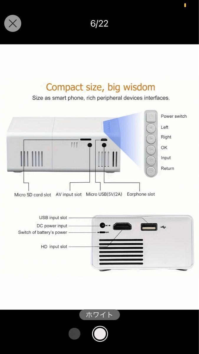 ポータブル プロジェクター ミニ Dlp 高画質 ホワイト 1080p対応 ホームシアター アウトドア ゲーム プレゼント