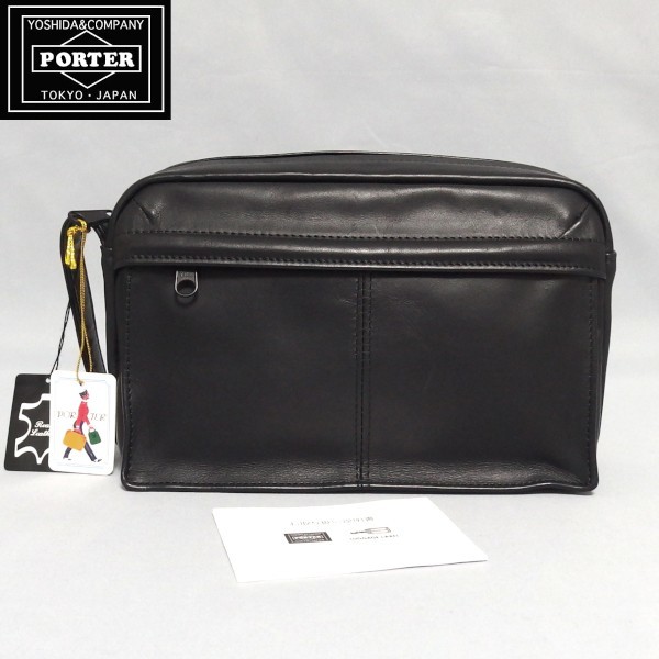 未使用？★PORTER AROUND POUCH レザー 牛ステア ポーチ セカンドバッグ 黒 003-03168 メンズ ポーター★