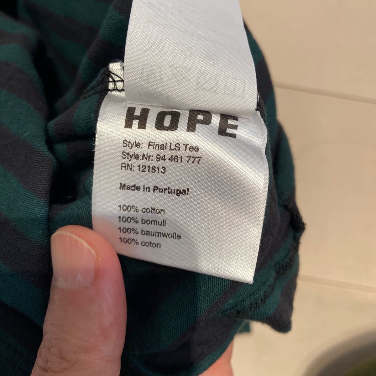 HOPE ホープ ブラック&グリーンボーダーロングスリーブ Tシャツ サイズ46 SSENSE取扱 送料込の画像6