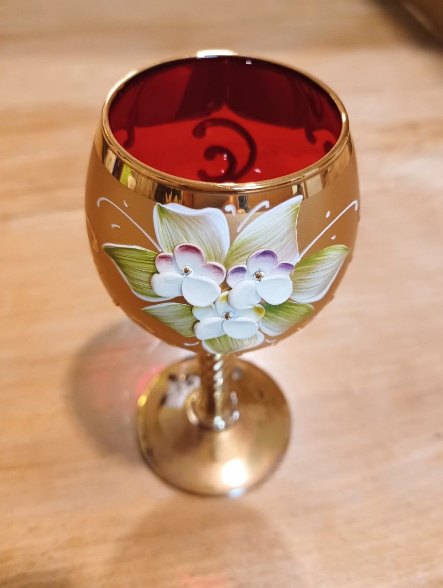 ムラーノ ベネチアングラス グラス2客 金彩   花柄立体装飾 ベネチアン ガラス MURANO GLASS  ムラーノ ガラス 