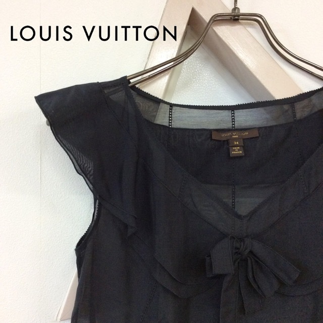 [ free shipping ]LOUIS VUITTON Louis Vuitton lady's tops short sleeves blouse ribbon black 