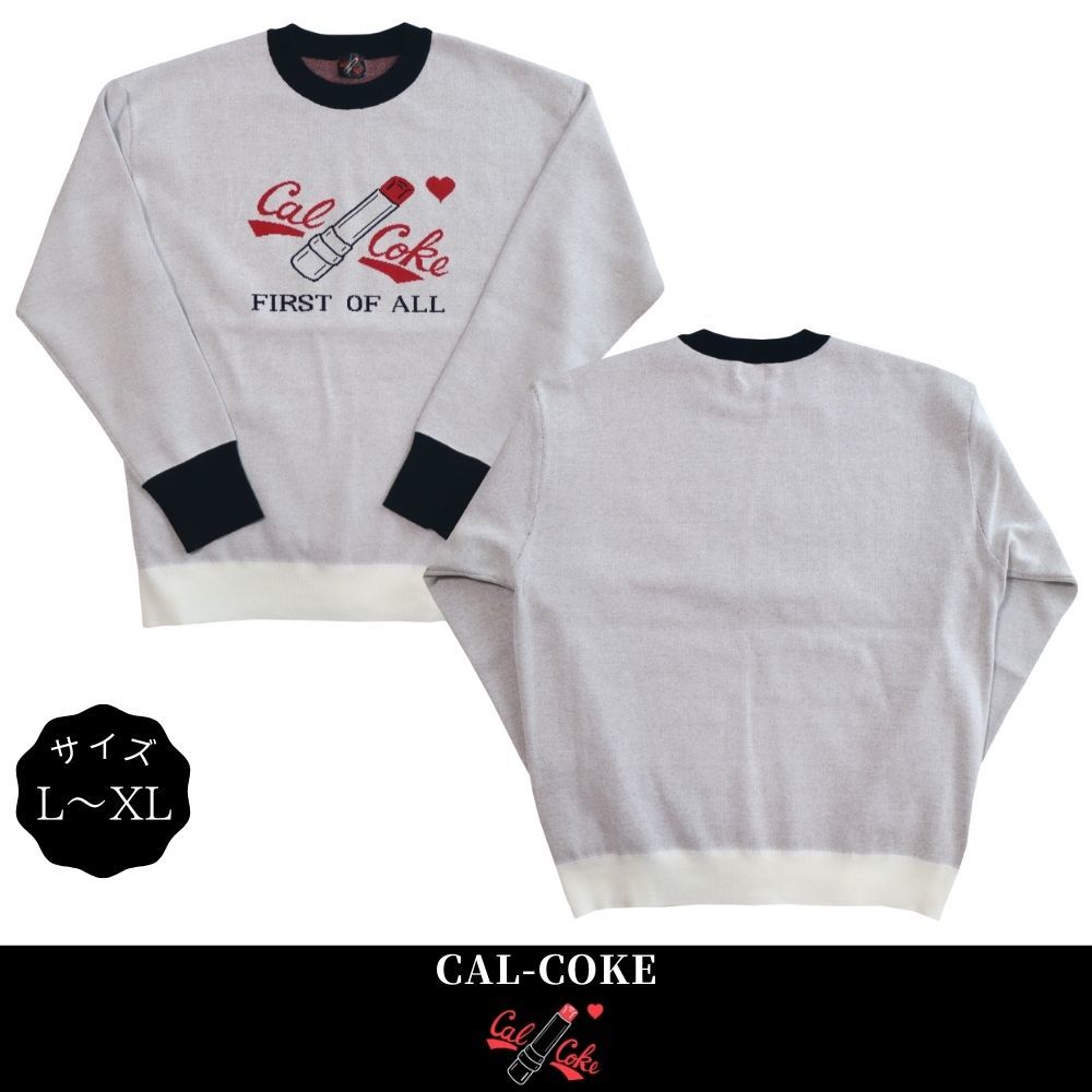 カルコーク セーター メンズ リップジャガード織セーター ホワイト サイズL～XL ロックンロール ロカビリー ロック