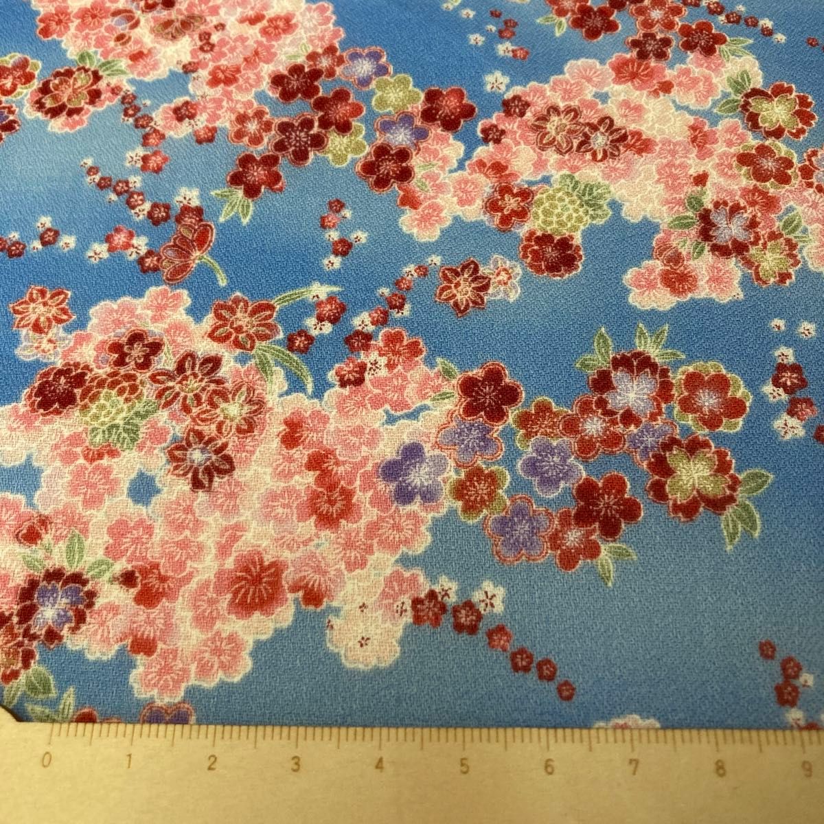 生地／ハギレ　桜　小花柄　和柄　ブルー系　生地幅111×丈100cm　延長可能