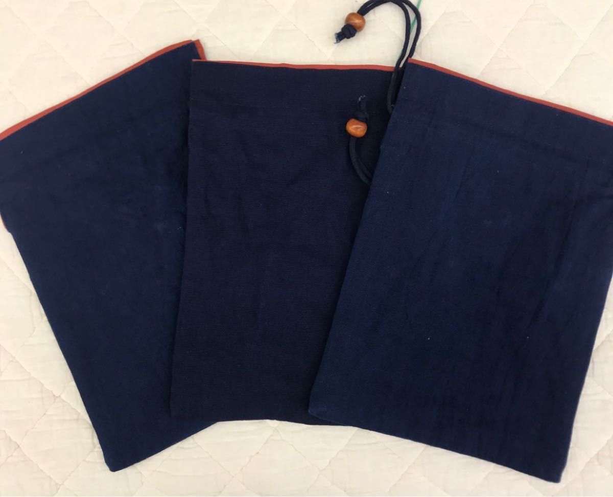本藍染　刺子　きんちゃく袋　19×27 3枚セット　新品 藍染め 藍染