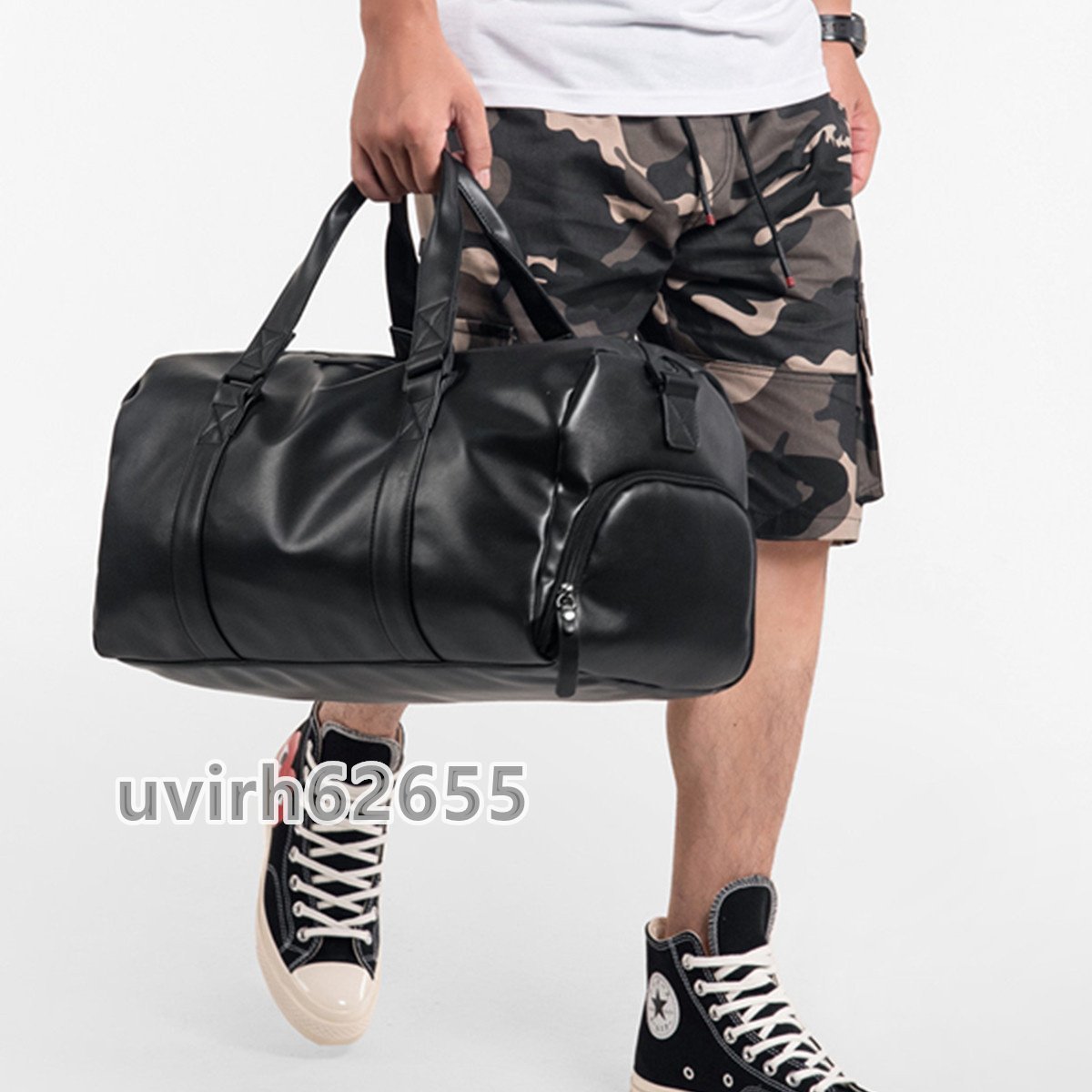 PUレザーボストンバッグ ショルダーバッグ 旅行バッグ ビジネスバッグ 男性用 通勤鞄 書類かばん 黒 大容量_画像3