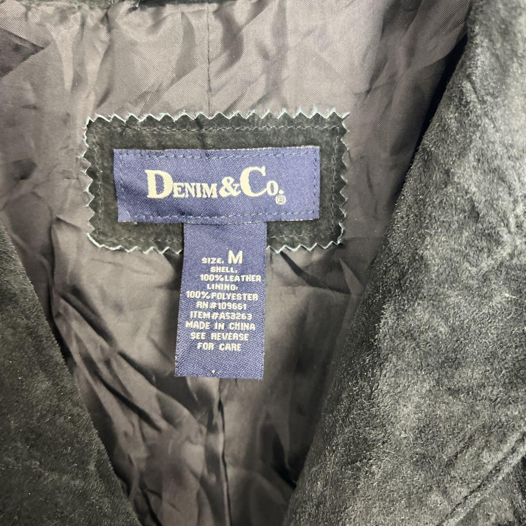 DENIM&Co.フリンジレザージャケット本革スエードリアルレザー黒ブラック_画像4