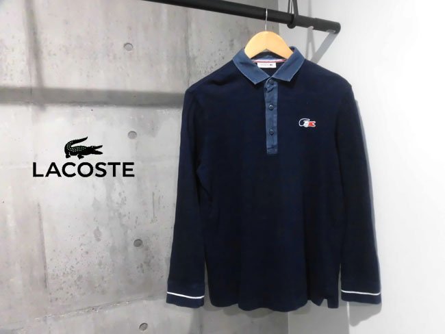 LACOSTE ラコステ/トリコロールラガーシャツ4/トリコワニロゴワッペン 長袖 ポロシャツ/メンズ/紺 ネイビー/KH845E_画像3