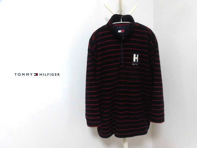 TOMMY HILFIGER トミーヒルフィガー/ボーダー ハーフジップ フリースジャケット L/メンズ/ネイビー_画像1